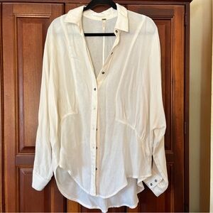 Vintage Free People Cream Button-Up Blouse